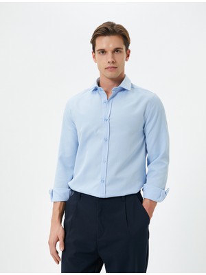 Koton Slim Fit Gömlek Yarım Italyan Yaka Uzun Kollu