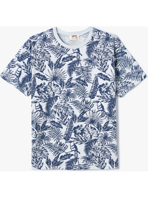 Koton Tişört Bisiklet Yaka Kısa Kollu Tropik Baskılı Pamuklu