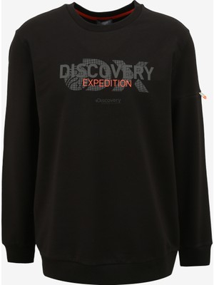 Discovery Expedition Siyah Erkek Bisiklet Yaka Baskılı Sweatshirt DS4M-SWT3238