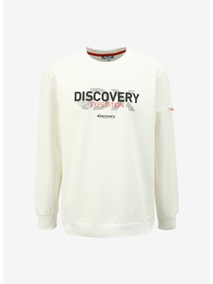 Discovery Expedition Beyaz Erkek Bisiklet Yaka Baskılı Sweatshirt DS4M-SWT3238