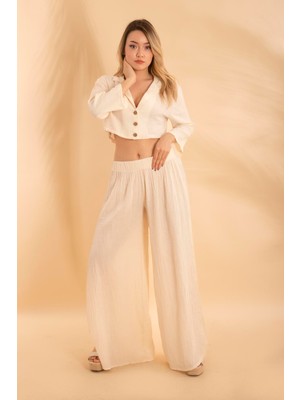 Bonitas Müslin Yırtmaçlı Pantolon Krem BNTS-23037