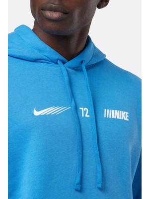 Nike Sportswear Erkek Mavi Kapüşonlu Sweatshirt- Geniş Kesim