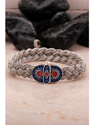 Sümer Telkari Midyat Hasır Örme Mineli Oksitli 925 Ayar Gümüş Bileklik 4540