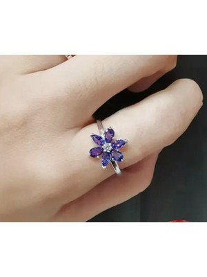 Poseidons Jewellery Işıltılı Herbaryum Mavi Çiçek Yüzük