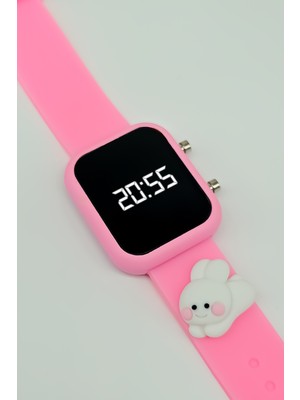 Tutkan Store Pembe Yanaklı Tavşan Figürlü LED Ekranlı Dijital Çocuk Kol Saati