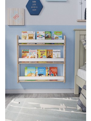 Zeo Wood Design Montessori 3 Raflı Çocuk Kitaplığı 80*80 cm
