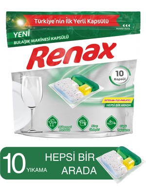 Renax Bulaşık Makinesi Kapsülü 10 Lu Yerli Üretim Mükemmel Parlaklık Sağlar