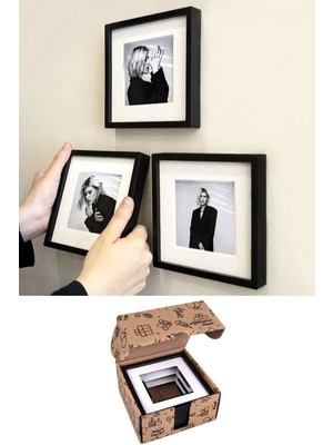 Miracix Yapışkanlı Sök-Tak Paspartulu Siyah 14X14CM Pola Kare Fotoğraf Çerçevesi - 3'lü paket