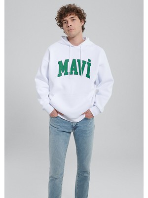 Mavi Logo Baskılı Kapüşonlu Beyaz Sweatshirt 067149-620