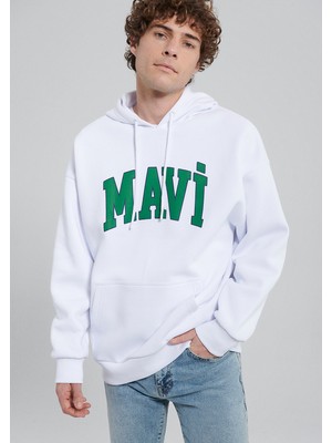 Mavi Logo Baskılı Kapüşonlu Beyaz Sweatshirt 067149-620