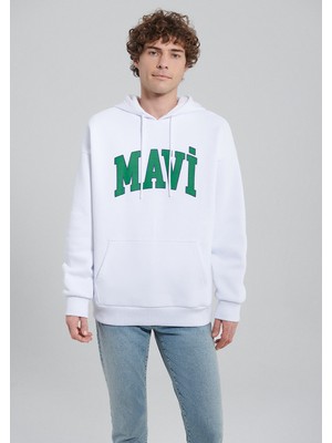 Mavi Logo Baskılı Kapüşonlu Beyaz Sweatshirt 067149-620