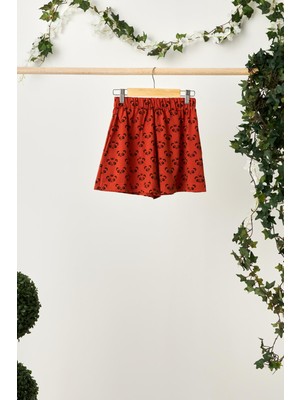 Babygiz Kiremit Kız Çocuk Beli Lastikli Cepli Yumuşak Rahat Hafif %100 Pamuklu Desenli Penye Şort