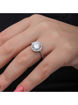 Gümüş Yuvarlak Montür Tek Taş Kadın Yüzük SL6849