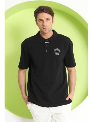 Polo State Erkek Relaxed Polo Yaka T-Shirt Siyah