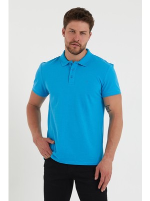 Polo State Erkek Regular Fit Polo Yaka Nakışlı T-Shirt  Mavi