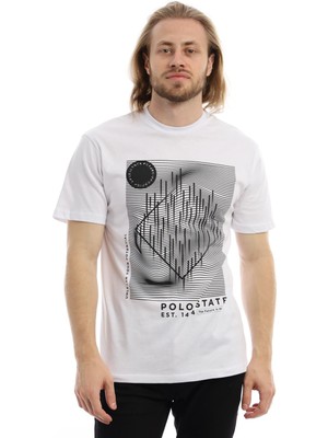 Polo State Erkek Polo State Basklı Bisiklet Yaka Tişört Beyaz