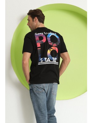 Polo State Erkek Polo Baskılı Oversize T-Shirt Siyah