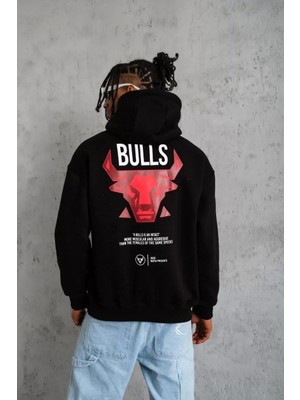 Giyim Center Erkek Kanguru Cepli Baskılı Kapüşonlu Sweatshirt - Siyah