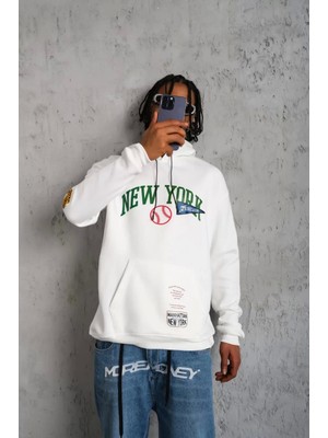 Giyim Center Erkek Baskılı Kapüşonlu Sweatshirt - Beyaz