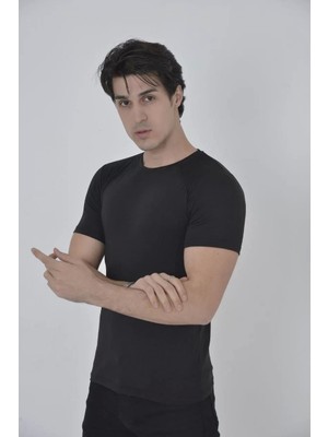 Giyim Center Erkek Omuz Fileli Slim Fit T-Shirt - Siyah