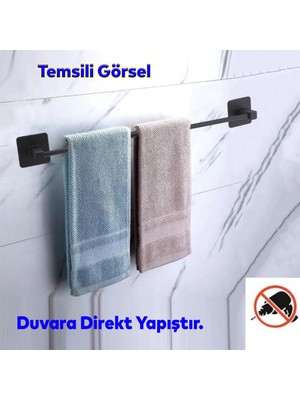 Badem10 Yapışkanlı Lavabo Banyo Mutfak Havlu Standı Askısı Paslanmaz Metal Siyah Bez Havluluk Uzun 40 cm