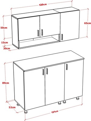 Mobideko Zen Mutfak Dolabı Alt Üst Modül 120CM (Tezgah Dahil)