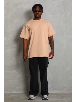 Tarz Yeri Erkek Düz Bisiklet Yaka T-Shirt 20/1 Penye - Bej