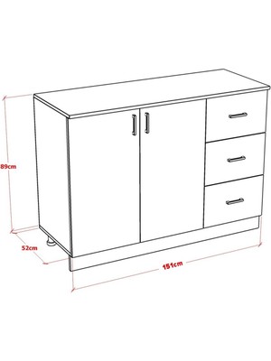 Mobideko Milee Mutfak Dolabı Alt Modül 150 cm Çekmeceli (Tezgah Dahil)