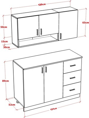 Mobideko Bento Mini Mutfak Dolabı Alt Üst Modül 120 cm Çekmeceli (Tezgah Dahil)