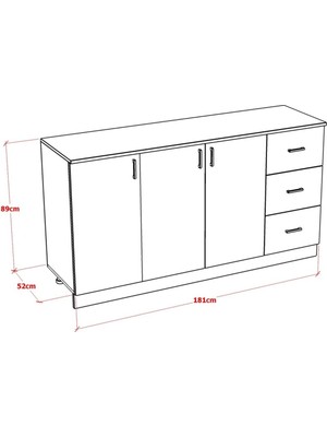 Mobideko Rosa Mutfak Dolabı Alt Modül 180 cm Çekmeceli (Tezgah Dahil)