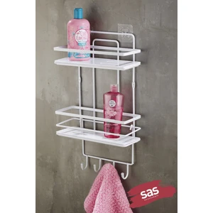 Sas Haus Yapışkanlı Ömür Boyu Paslanmaz Kristal Ayarlanabilir Raf Banyo Düzenleyici Şampuanlık Beyaz - Beyaz Lş-02 Bbbk