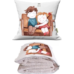 Love 5  Baskılı Dekoratif Yastık Kırlent Opsiyonel Battaniye 2 In 1