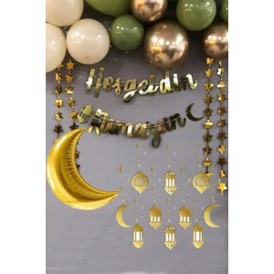 Hayaller Dükkanı Ramazan Süsleme Hoşgeldin Ramazan Gold Yazı Ledli Zincir Balon Seti 11 Ayın Sultanı