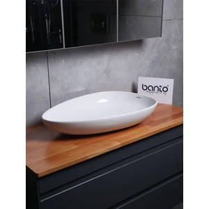 Bocchi Etna Parlak Beyaz Tezgah Üstü Çanak Lavabo 58 cm 10 Yıl Garantili