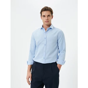 Slim Fit Gömlek Yarım Italyan Yaka Uzun Kollu