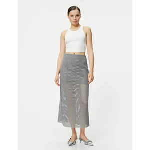 Ajurlu Midi Etek Metalik Simli Normal Bel