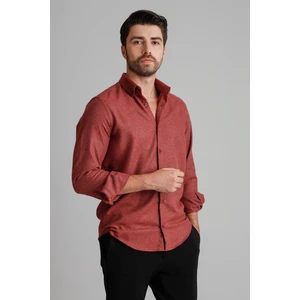 Erkek Bordo Kışlık Melanj Oduncu Casual Düğmeli Yaka Cepsiz Modern Fit Gömlek