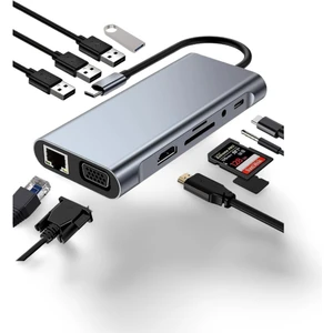 Macbook Pro Air Type-C 11 In 1, 4K Hdmı, Vga, Pd, Usb3.0, RJ45 Ethernet, Sd/tf Card Reader, 3.5mm Aux, Çevirici Hub Adaptör