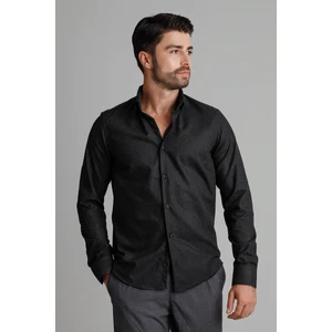 Erkek Siyah Kışlık Melanj Oduncu Casual Düğmeli Yaka Cepsiz Modern Fit Gömlek