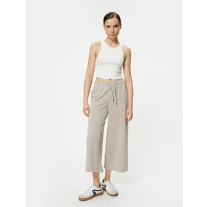 Culotte Pantolon Beli Bağcıklı Crop Bol Paça Cepli Modal Karışımlı