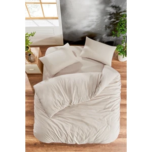 Bej Çift Kişilik Nevresim Takımı Lastikli Çarşaf ve 2 Yastık Kılıfı