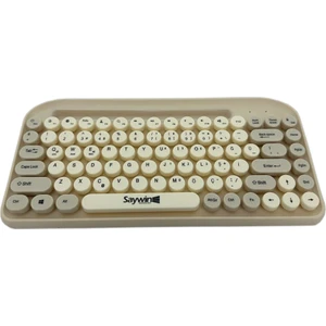 Bluetooth Klavye Renkli Retro Kablosuz Klavye Daktilo Görünümlü Tuş Tasarımı Şık ve Kullanışlı Telefon Koyma Gözü Pilli Türkçe Q Klavye Sw-05