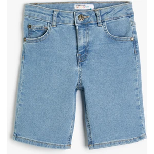 Kot Şort Pamuklu Cep ve Düğme Detaylı