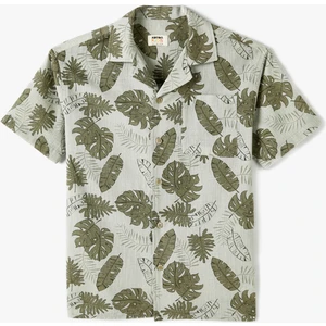 Kısa Kollu Gömlek Floral Baskılı Pamuklu Cep Detaylı