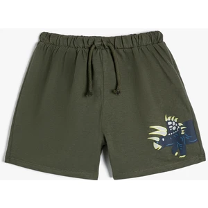 Şort Dinozor Baskılı Beli Bağlamalı Pamuklu