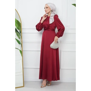 Bordo Bağlama Detaylı Saten Abiye