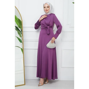 Lila Bağlamalı Saten Abiye