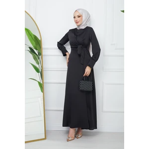 Siyah Bağlamalı Saten Abiye