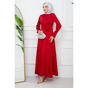 Kırmızı Bağlamalı Saten Abiye