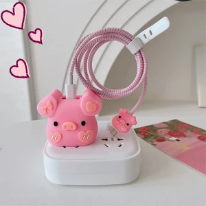 20W Uyumlu Şarj Başlık Kablo Koruyucu ve Spiral Kablo Koruyucu 3 Lü Pembe Domuzcuk